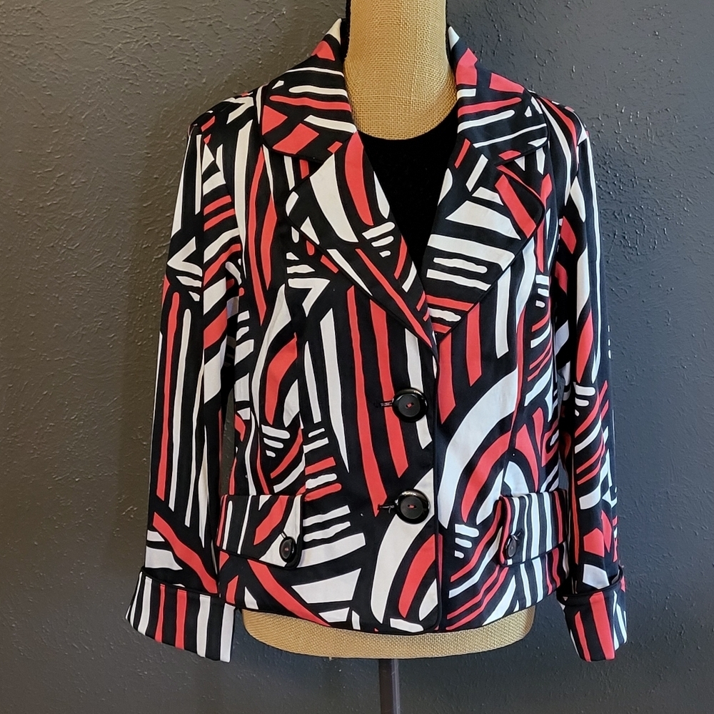 Abbie Mags Large Cotton Jacket Red/Black Abstract Print